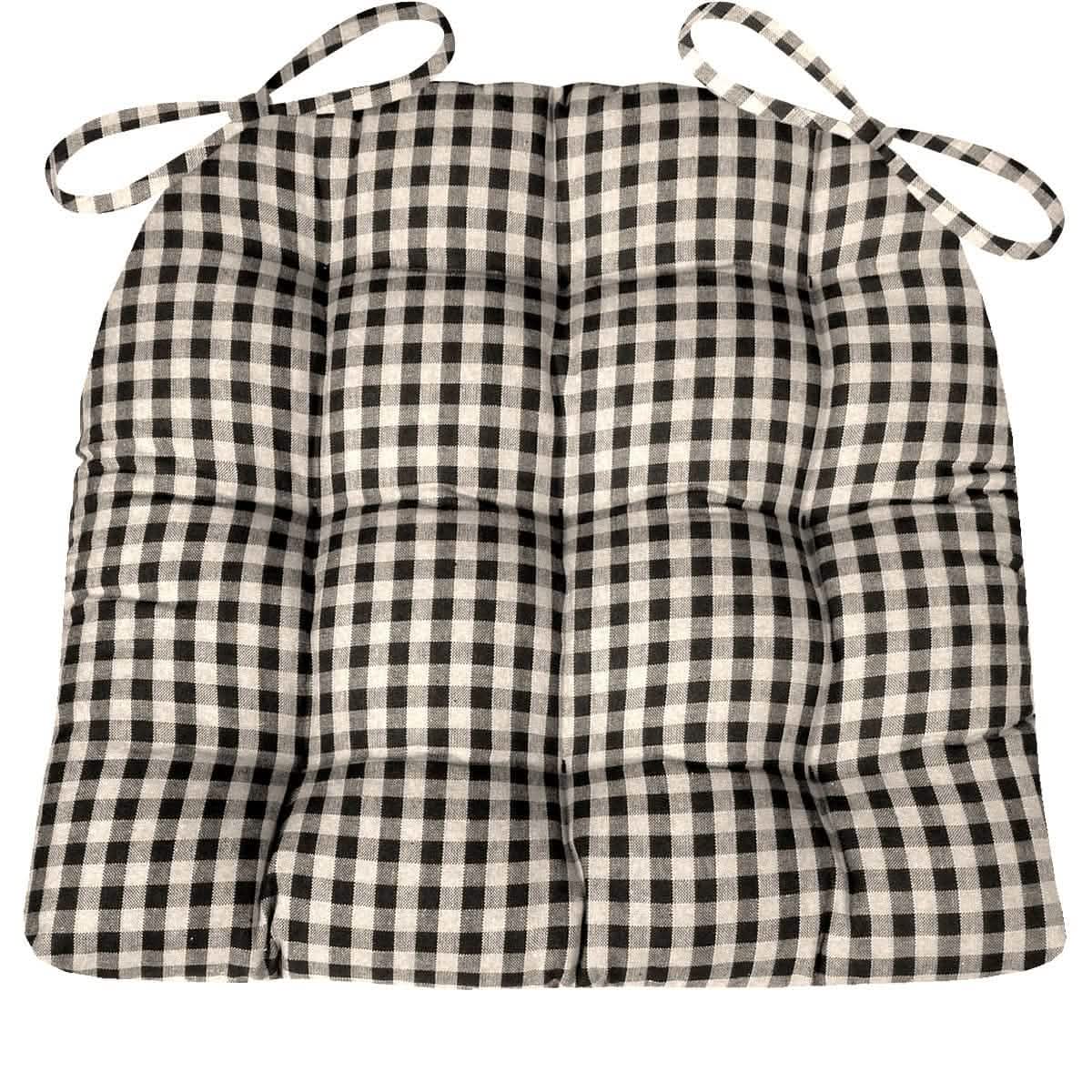 Farmhouse Check Black & White Checked Chair Pad - Made in USA - 100% Cotton - Machine Washable