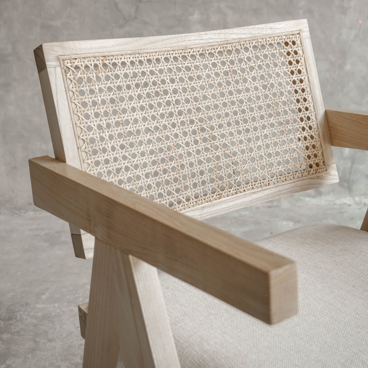 Enya Hardwood Dining Armchair with Rattan Back & Cushioned Seat