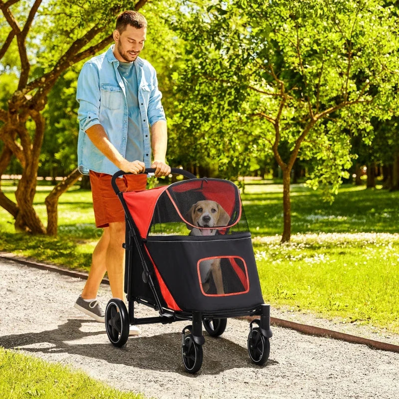Passeggino pieghevole "one-click" per cani di taglia grande, media e piccola, animali domestici e gatti con vano portaoggetti