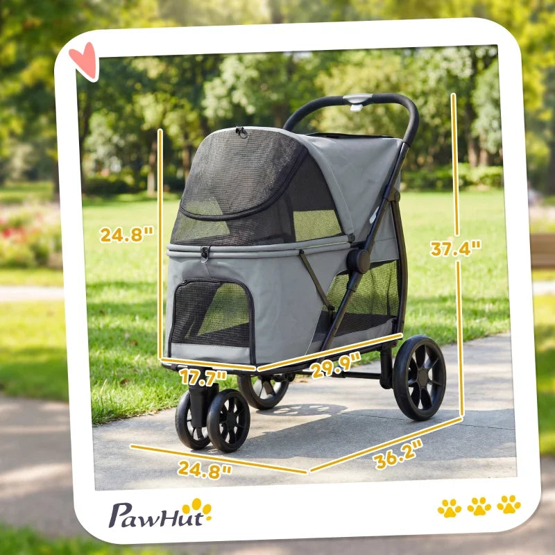 Passeggino per animali a 3 ruote con chiusura rapida a scatto, finestra in rete, cuscino lavabile, per cani di taglia media