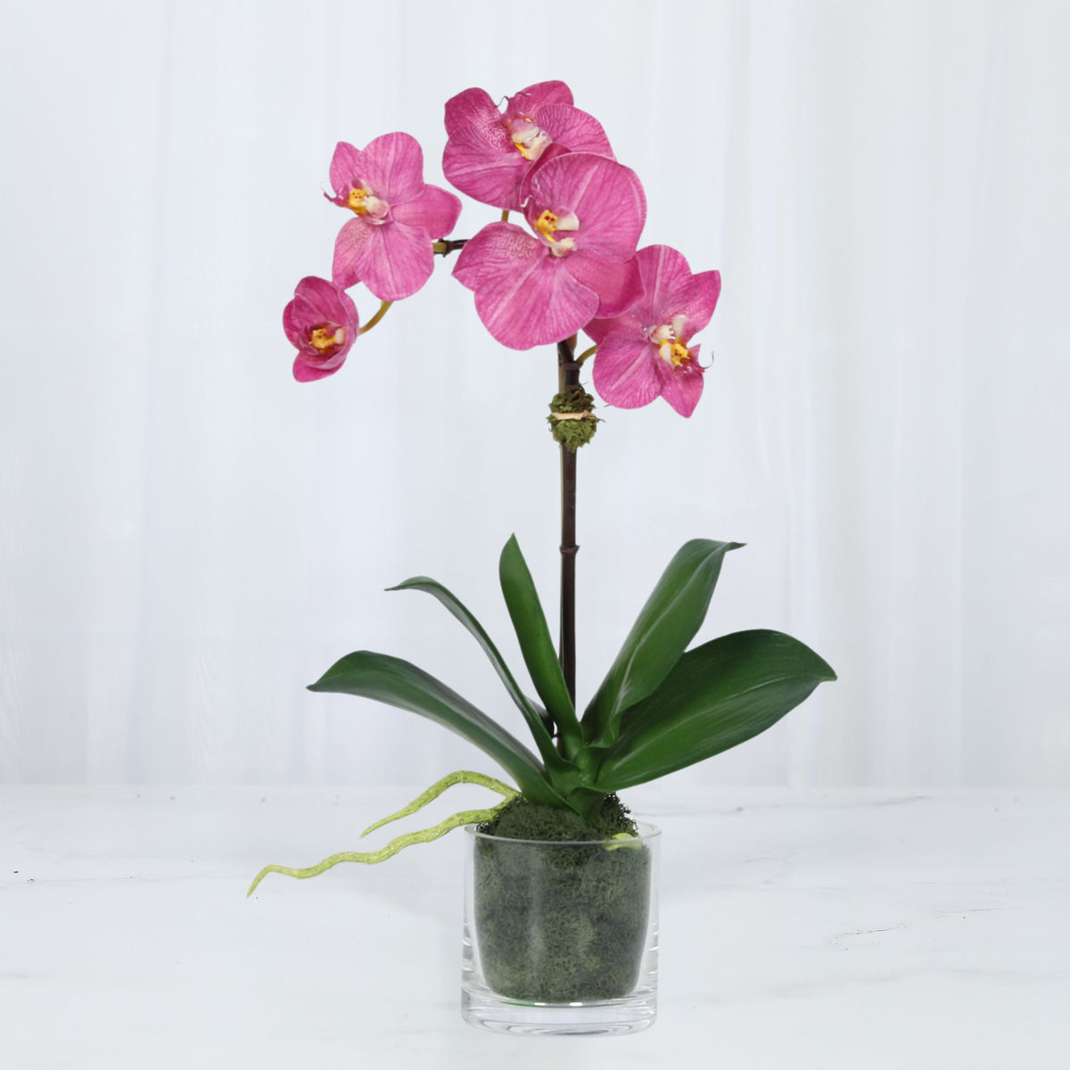 Orchidea finta in vaso di vetro