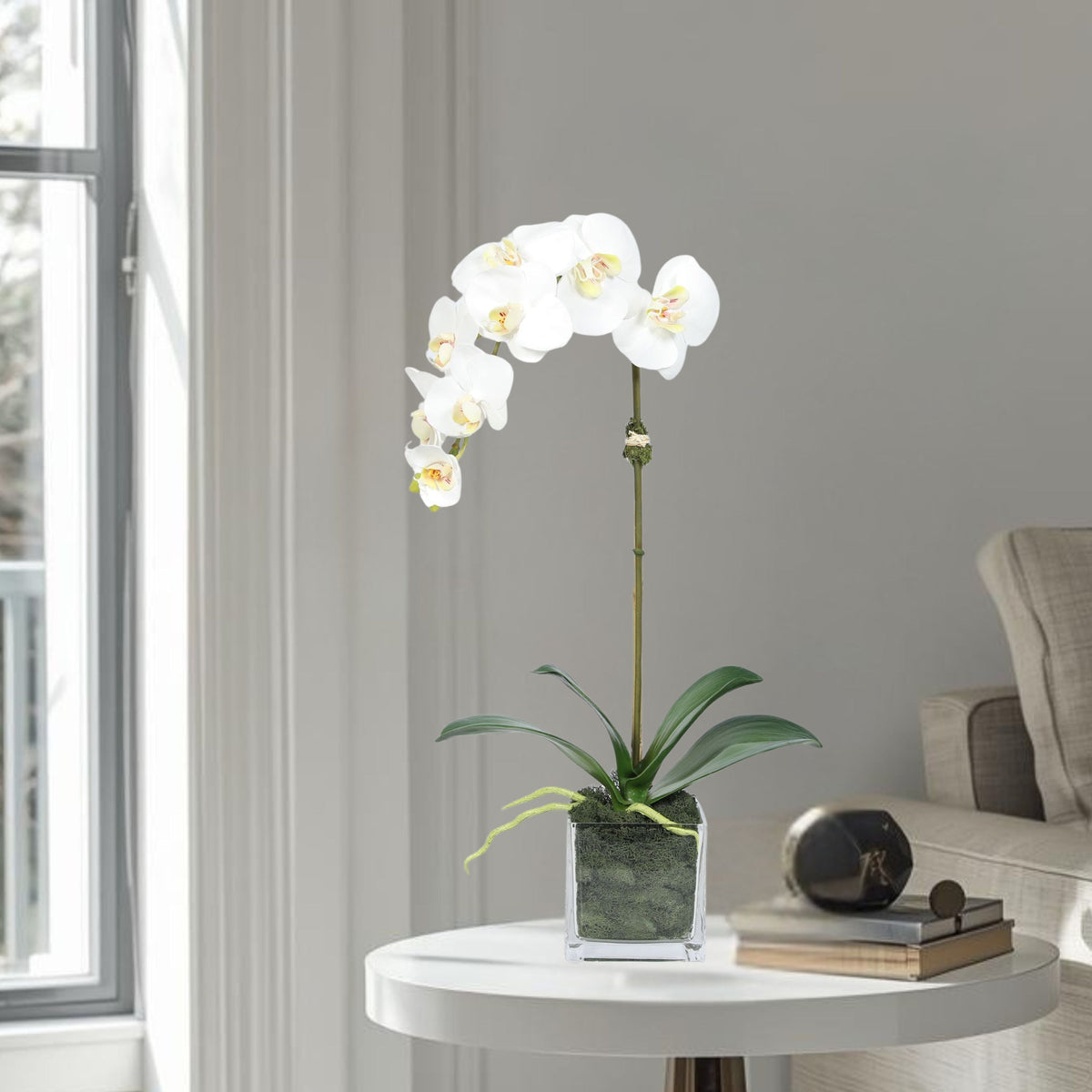 Orchidée artificielle dans vase carré - 50 cm
