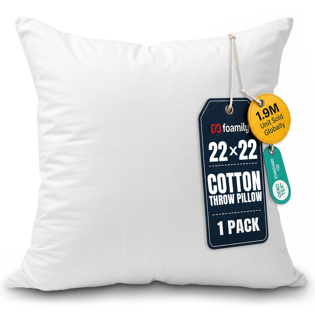 Foamily 18x18 Pillow Inserts 100% Cotton Cover Throw Pillow Inserts, Decorative Square Pillow Stuffers for Couch, Sofa, Bed & Home Decor