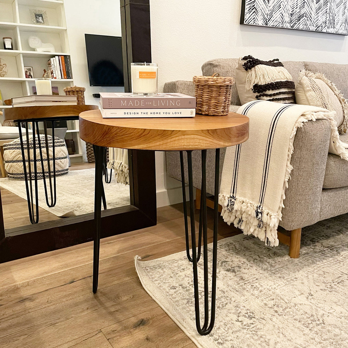 Indonesian Teak Wood Round Slab Accent Table
