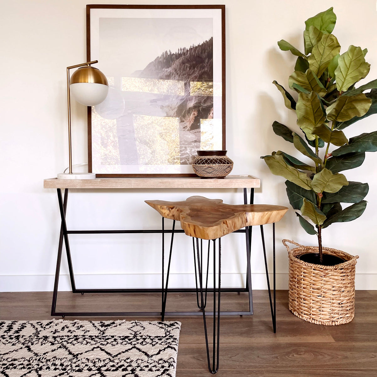 Teak Wood Organic Slab Accent Table
