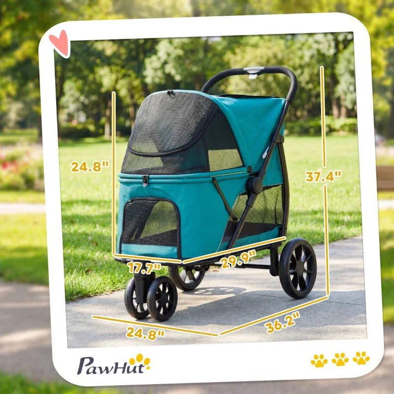 Passeggino per animali a 3 ruote con chiusura rapida a scatto, finestra in rete, cuscino lavabile, per cani di taglia media