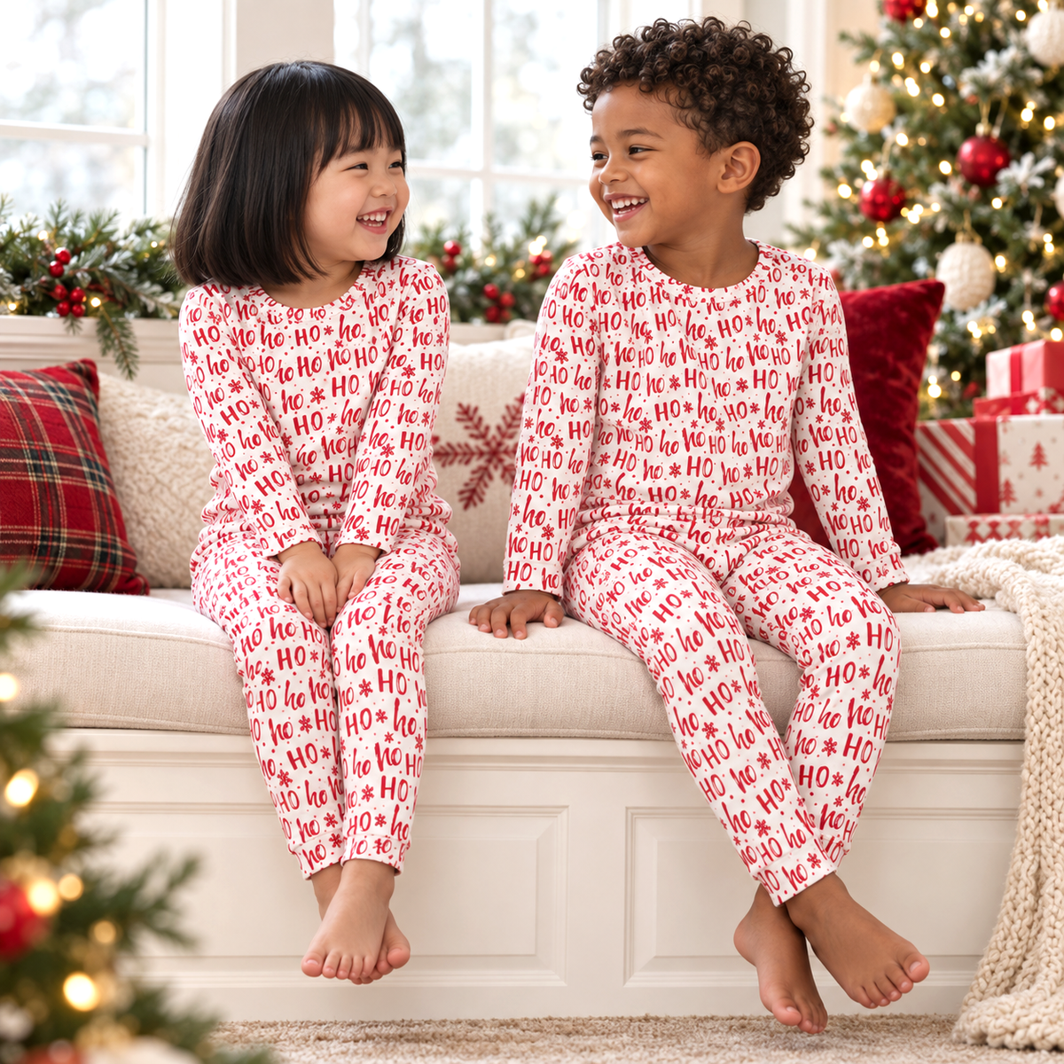 Christmas Ho-Ho-Ho Kids Bamboo Pajama Set-Family Matching