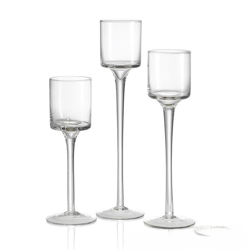 Bougeoir sur pied conique en verre transparent (lot de 3)