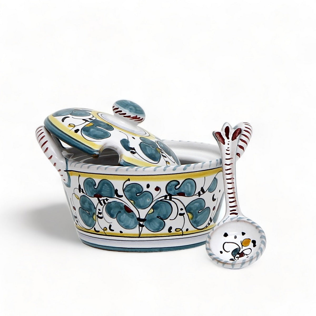 ORVIETO GALLO VERDE: Formaggiera in ceramica con coperchio e cucchiaino