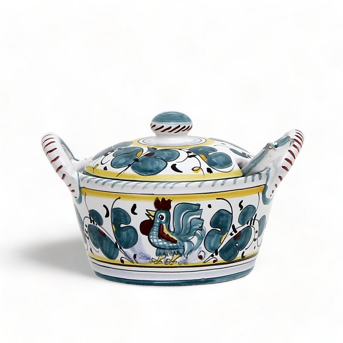 ORVIETO GALLO VERDE: Formaggiera in ceramica con coperchio e cucchiaino