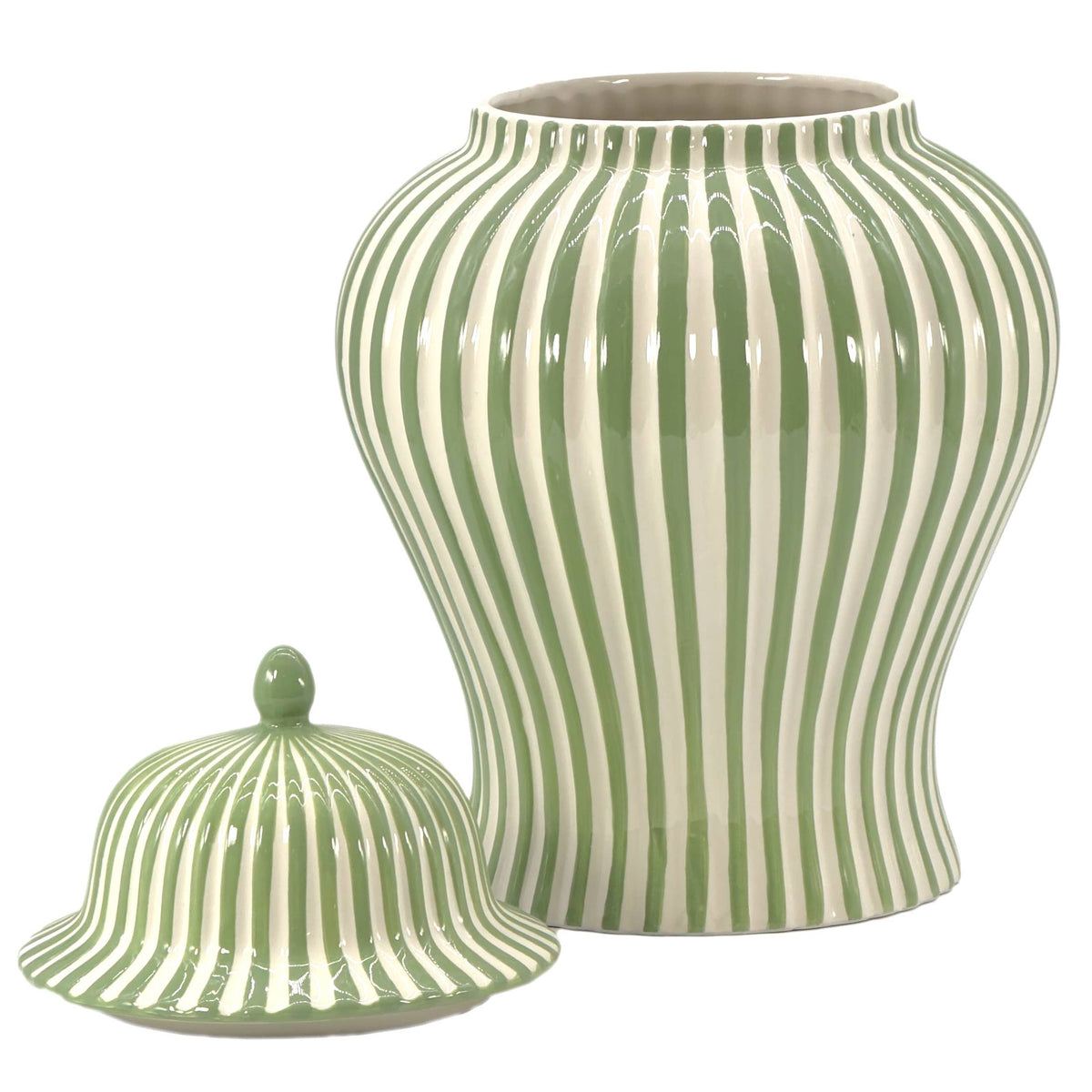Green & White Candy Cane Striped Ceramic Vase – 18"