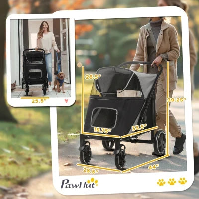 Passeggino pieghevole "one-click" per cani di taglia grande, media e piccola, animali domestici e gatti con vano portaoggetti