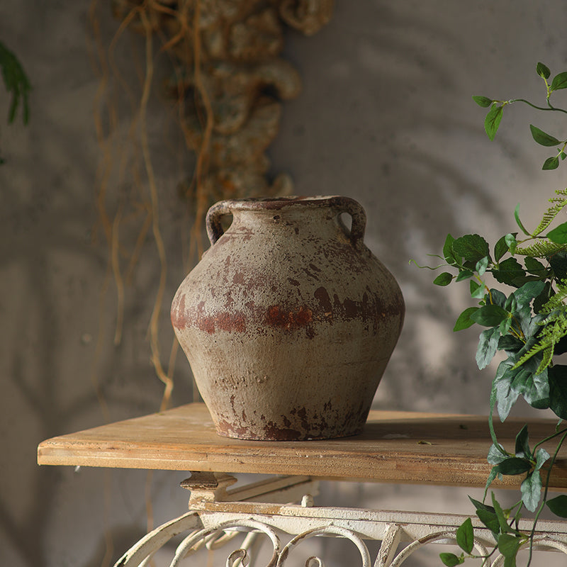 Antique-Style Rustic Vase with Double Handles