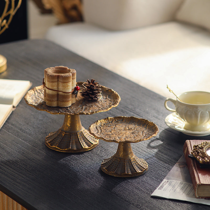 Gold Pedestal Display Tray With Stand (Set of 2)