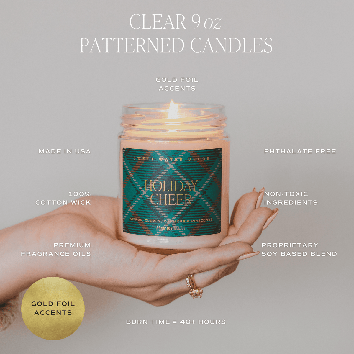 Bougie au soja parfum sucre d'orge - Pot transparent à motifs de 255 g (9 oz)