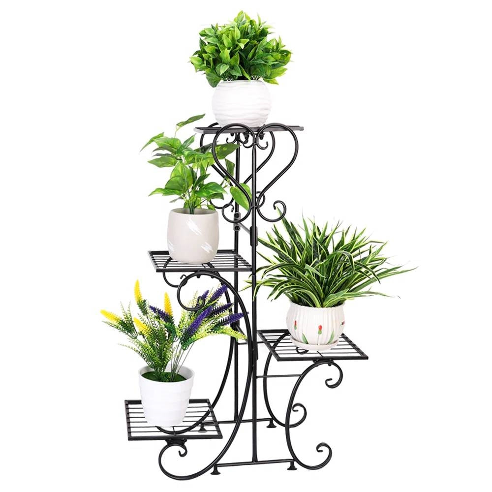 Élégant support pour plantes à 4 niveaux en métal noir