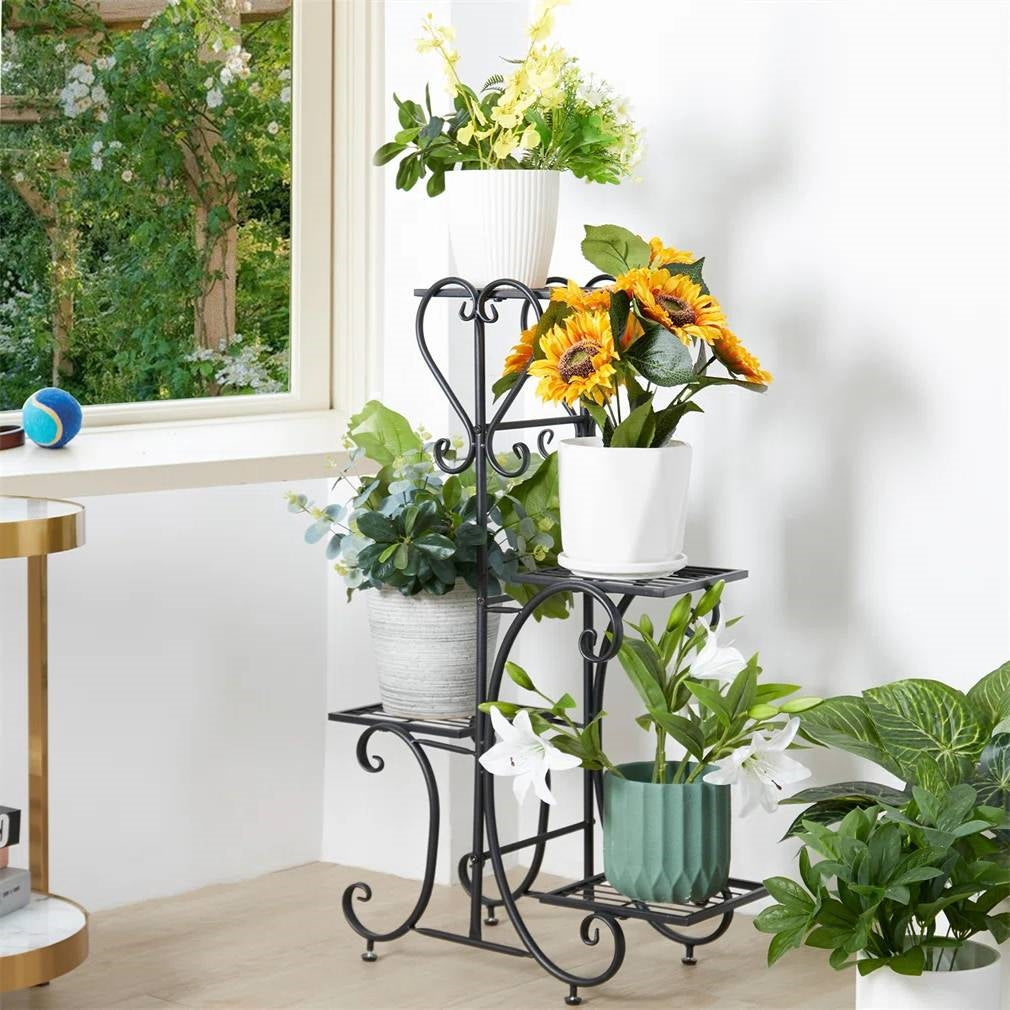 Élégant support pour plantes à 4 niveaux en métal noir