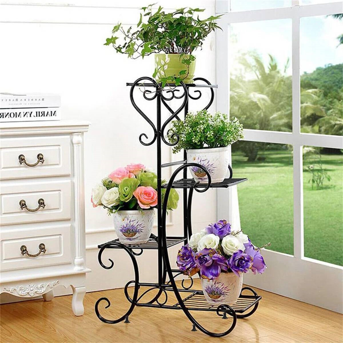 Élégant support pour plantes à 4 niveaux en métal noir
