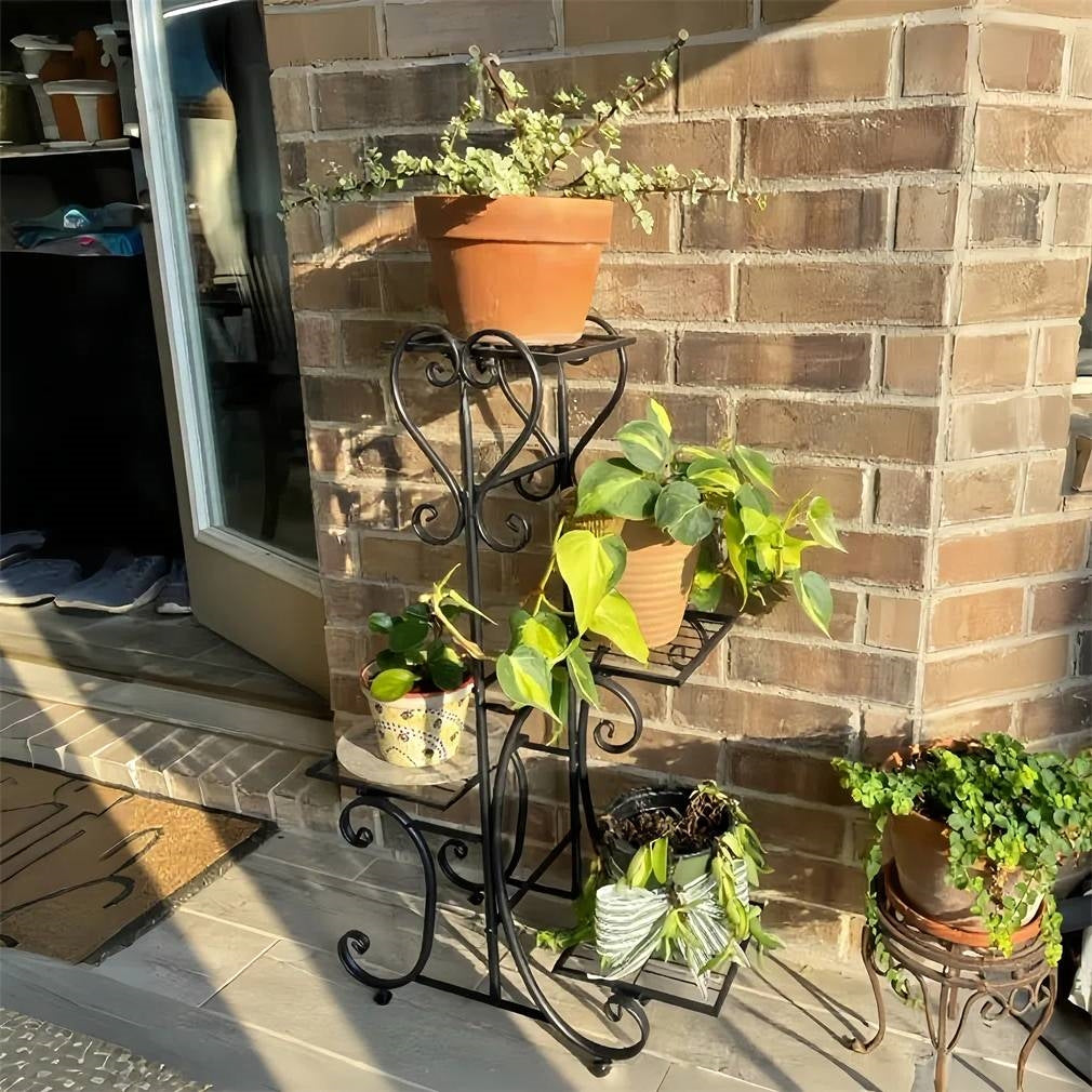 Élégant support pour plantes à 4 niveaux en métal noir