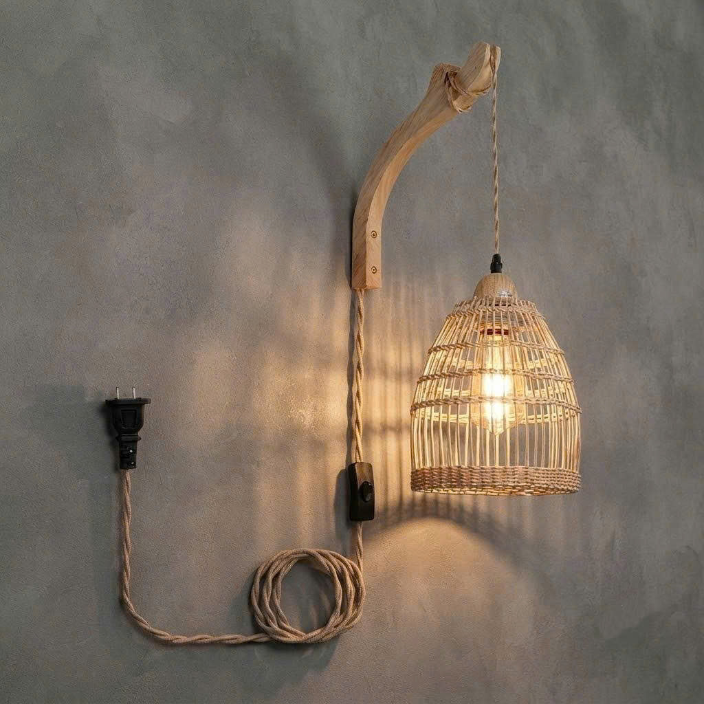 Bohemian Style Rattan Pendant Wall Lamp - Sustainable Woven Home Decor