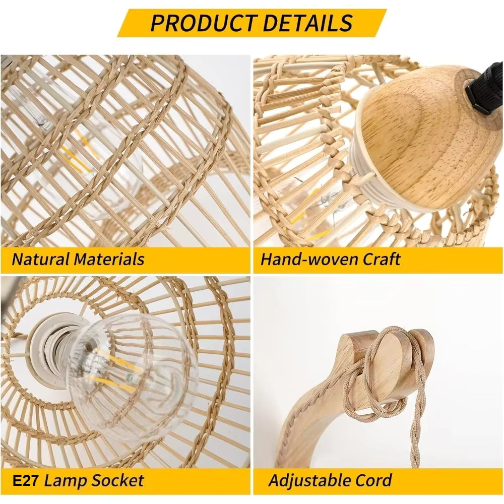 Bohemian Style Rattan Pendant Wall Lamp - Sustainable Woven Home Decor