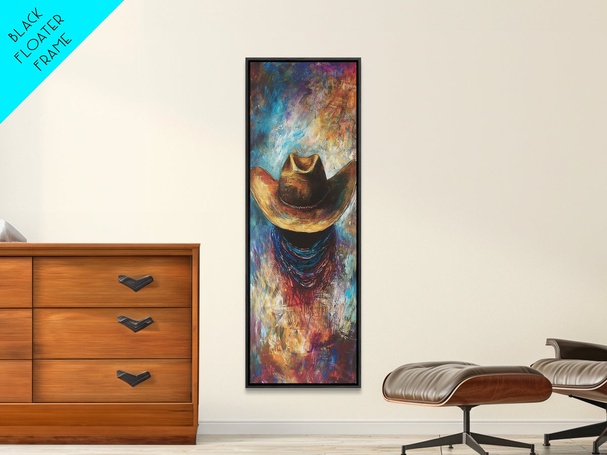 Impression sur toile de chapeau western texturé, décoration murale rustique, art de ferme, art mural sud-ouest, art d'ambiance, art extra large, décoration western audacieuse
