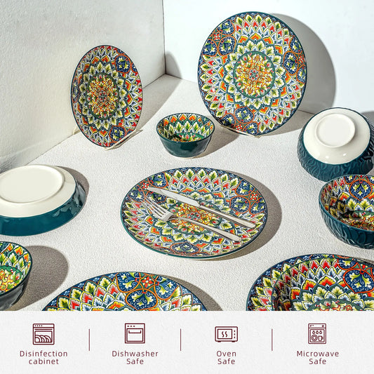 Verdant Bohemian 10-Piece Stoneware Dinnerware Set