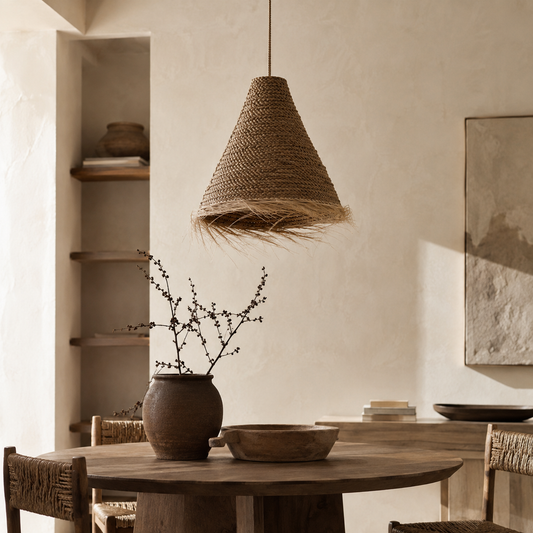 Sahara Handwoven Fringe Pendant Light Shade | Handmade Natural Fiber Ceiling Shade from Bali