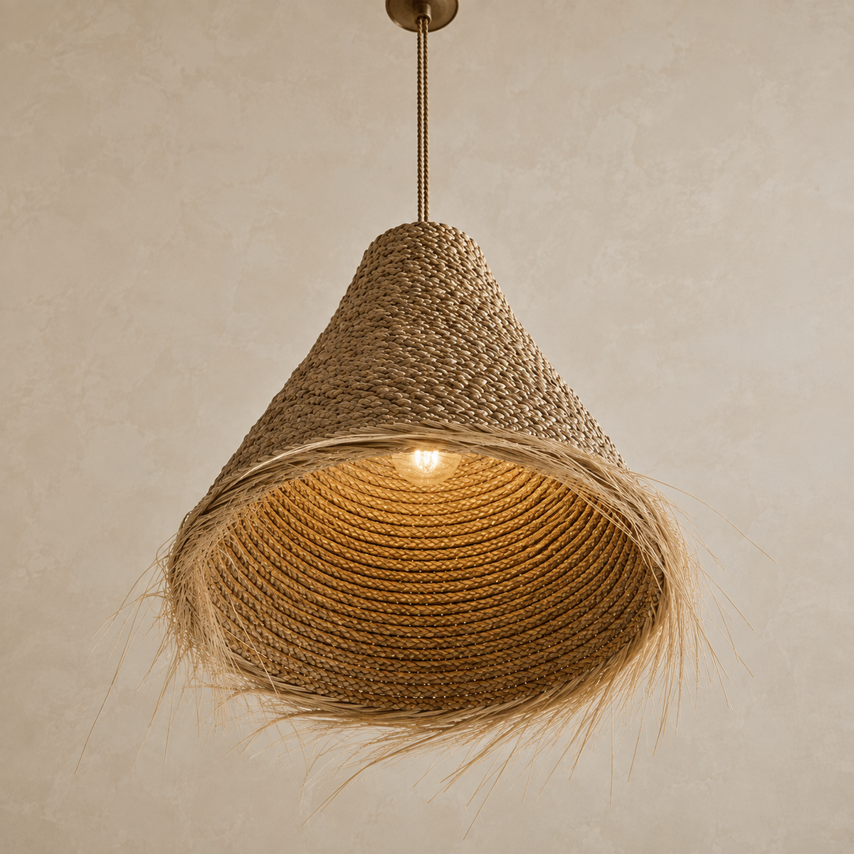 Sahara Handwoven Fringe Pendant Light Shade | Handmade Natural Fiber Ceiling Shade from Bali