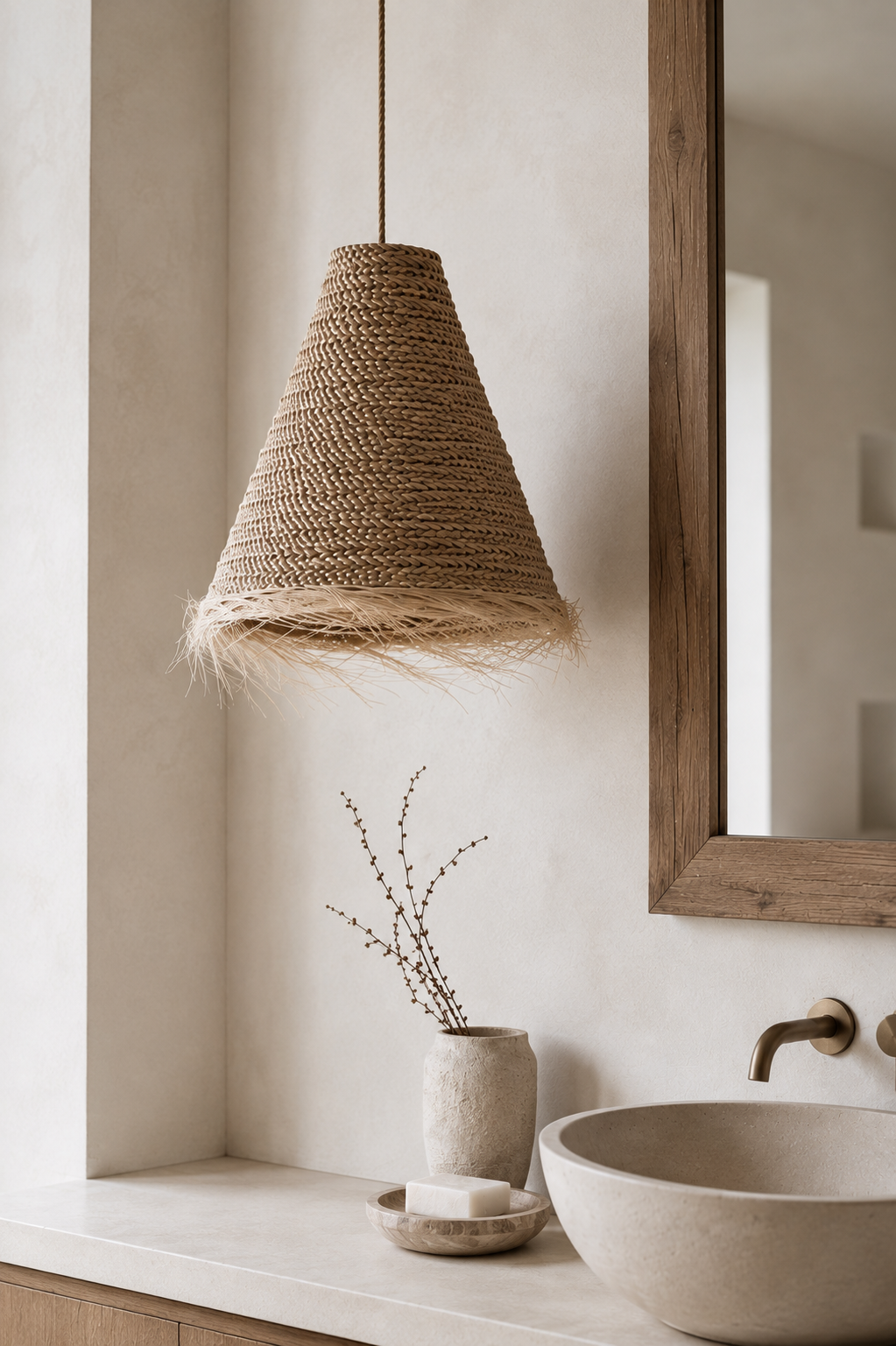 Paralume a sospensione Sahara intrecciato a mano con frange | Paralume da soffitto in fibra naturale fatto a mano a Bali