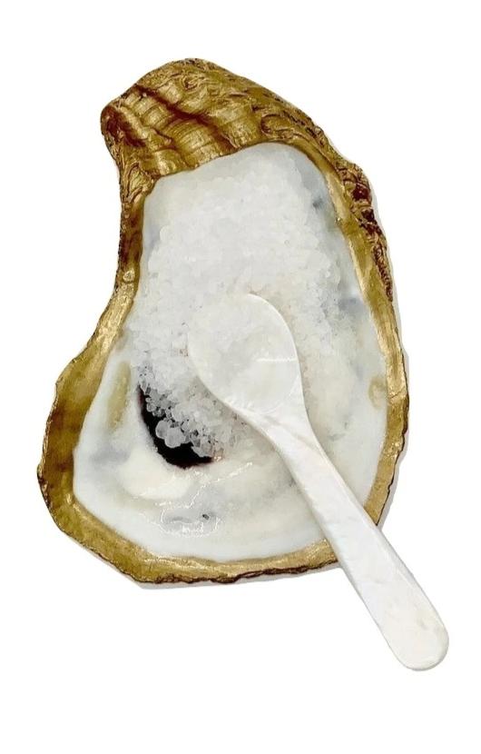 Coupelle à sel, poivre ou caviar en coquille d'huître avec mini cuillère en nacre