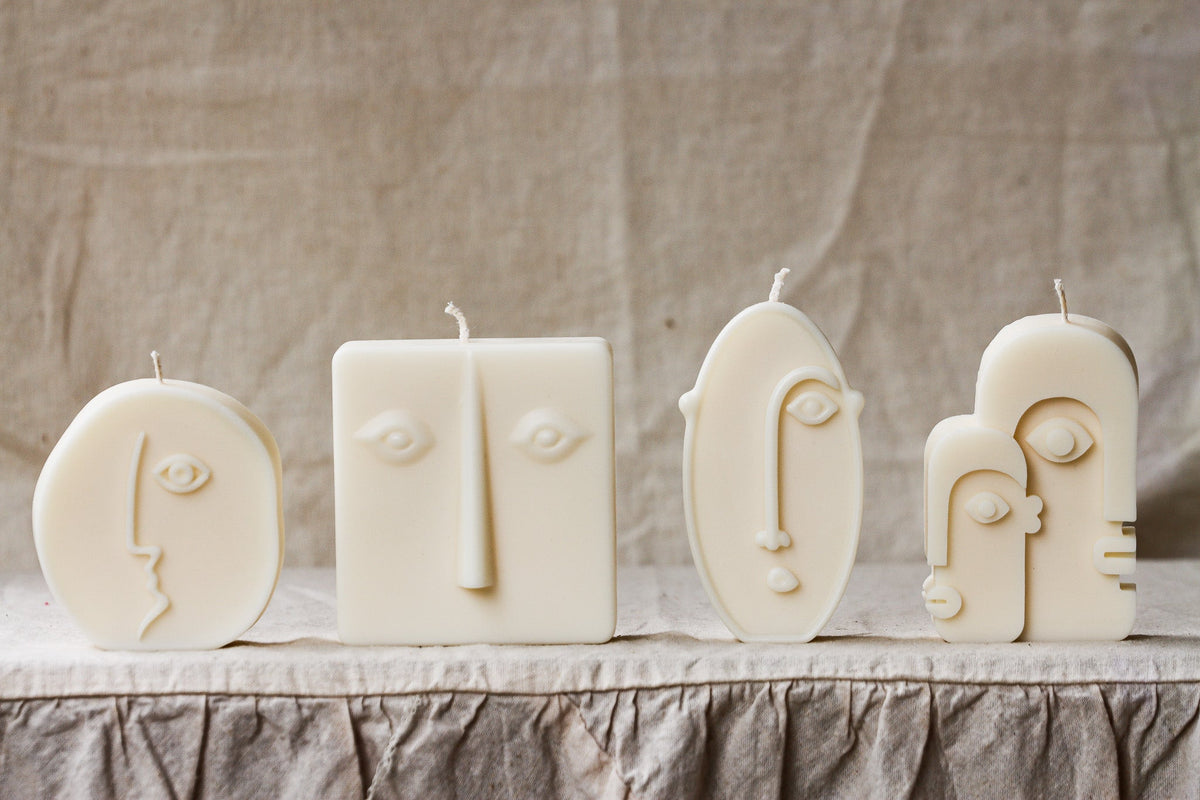 Set di candele volto astratto, candele d'arte moderna