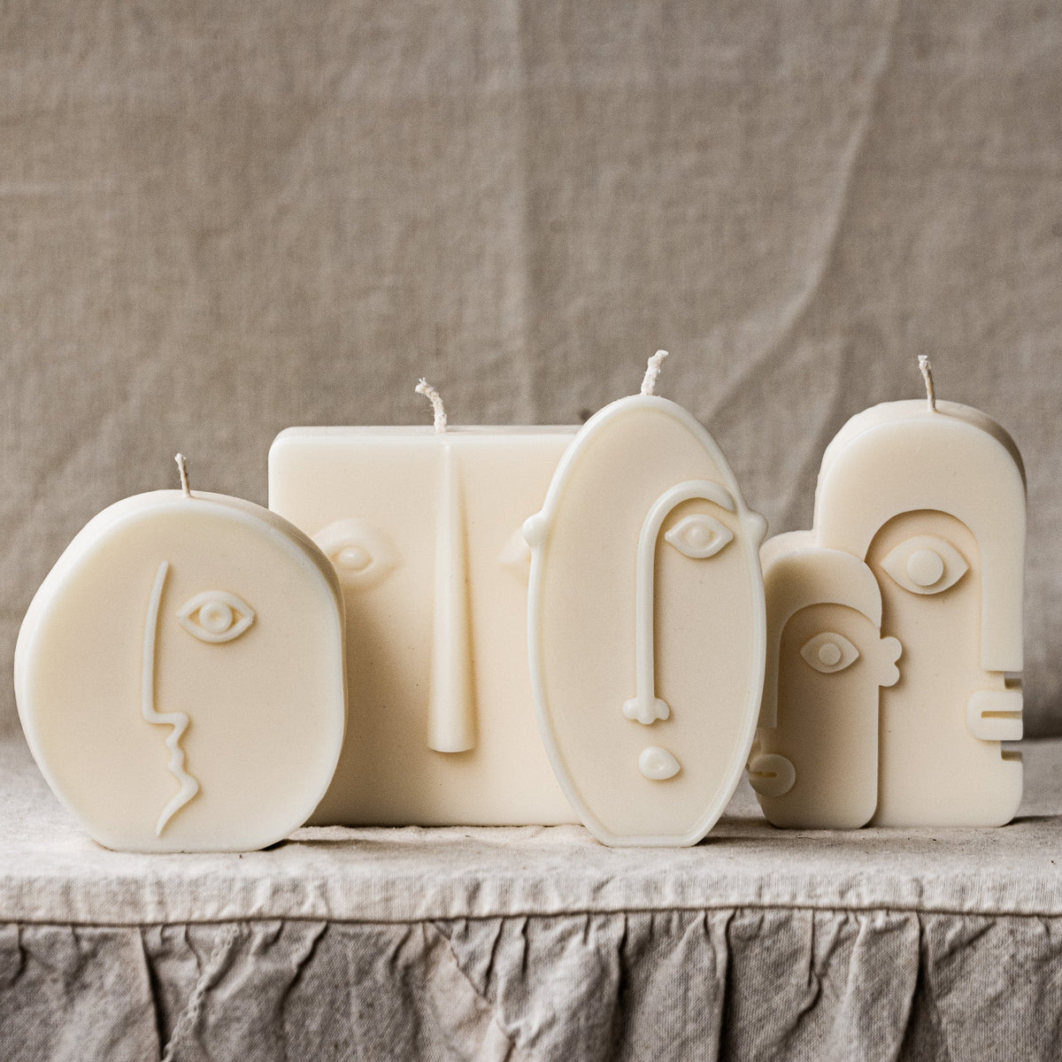 Set di candele volto astratto, candele d'arte moderna