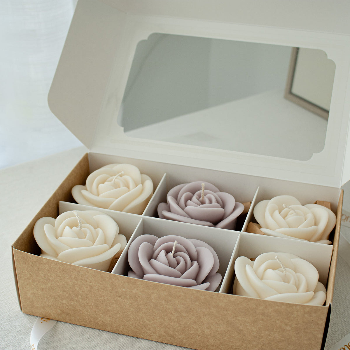 Coffret cadeau bougies rose, ensemble de 6 bougies fleurs en fleurs