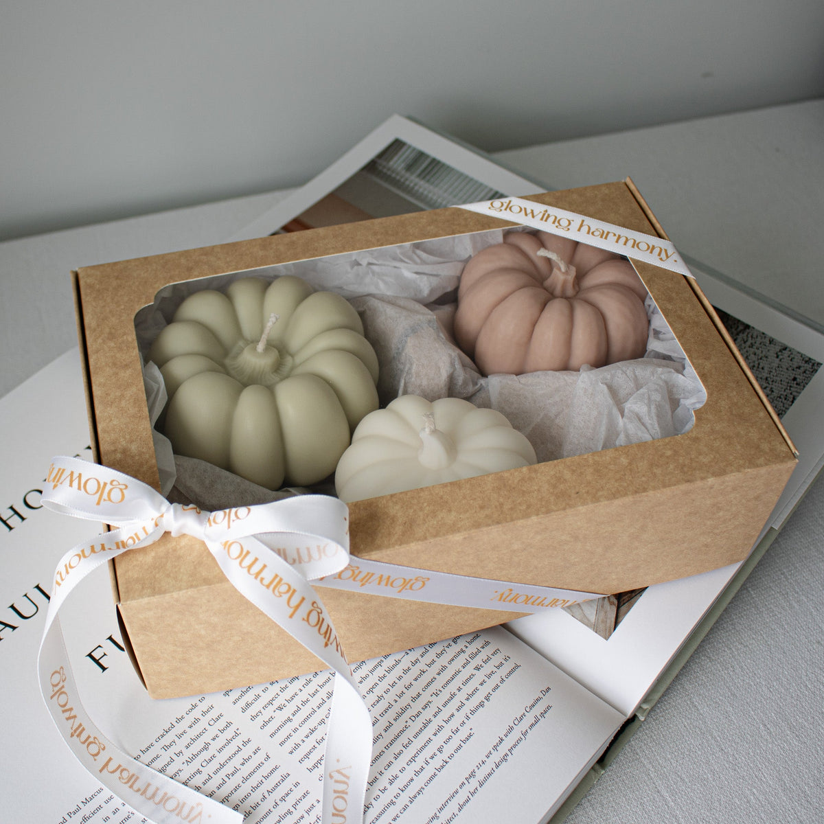 Ensemble de bougies citrouille dans une boîte cadeau, bougies citrouille d'automne