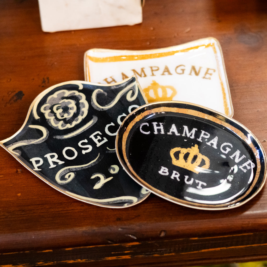 Black Enameled Metal Tray "Champagne Brut"