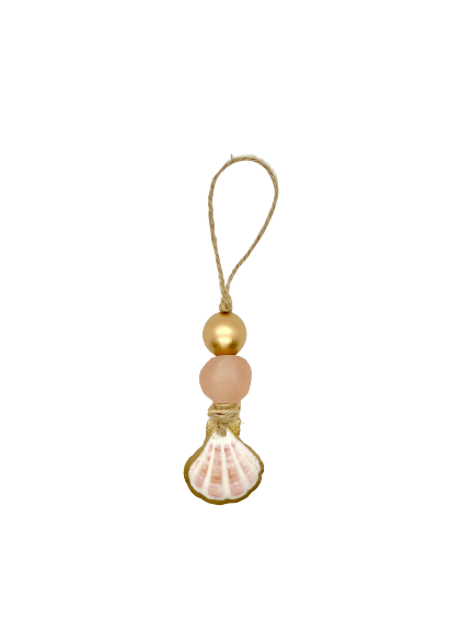 Ornement en verre marin - Coquille Saint-Jacques rose poudré et doré
