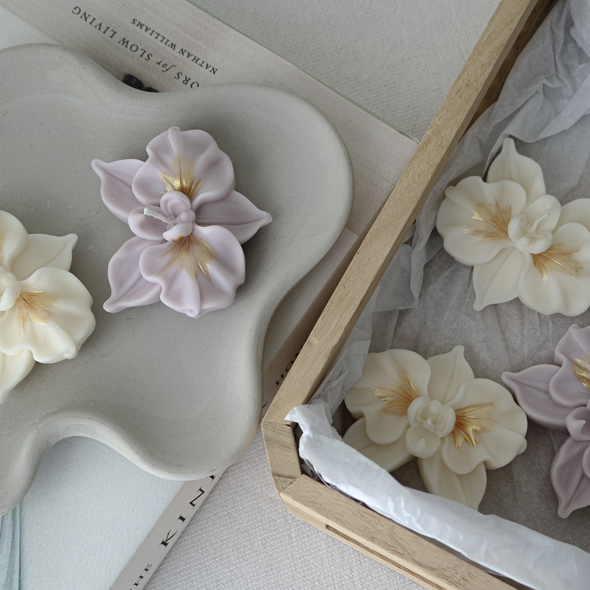 Mini-bougies en forme d'orchidée | Bougies florales pour cadeaux d'invités
