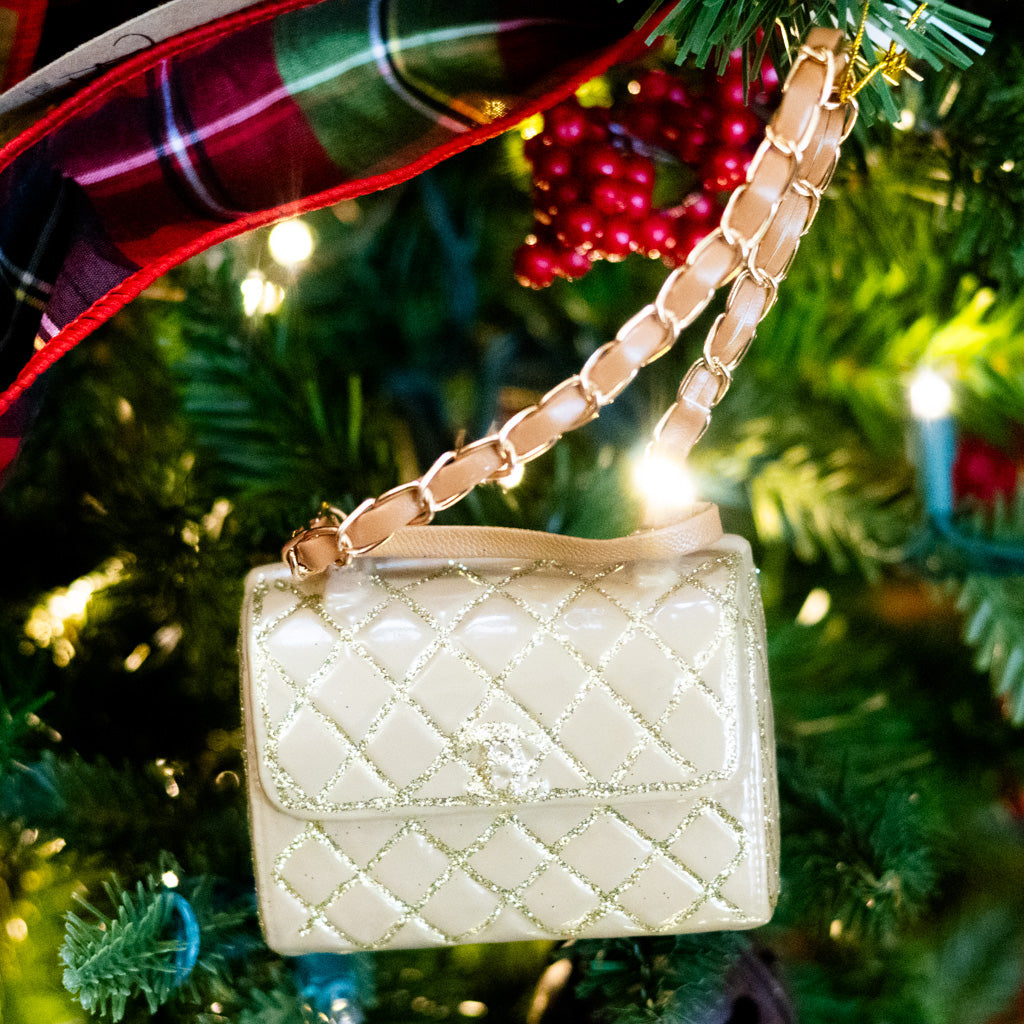Luxury Tan Gold Handbag Glass Ornament