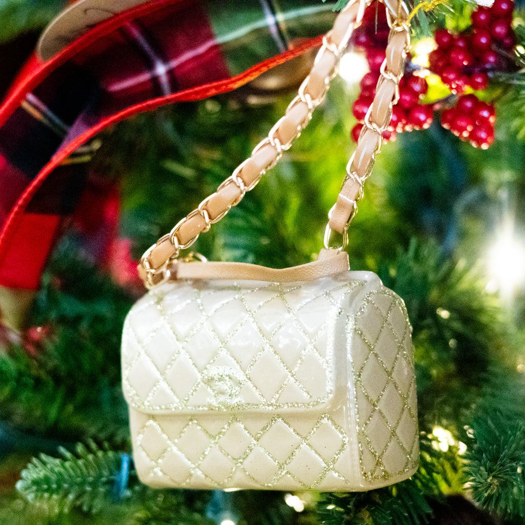 Luxury Tan Gold Handbag Glass Ornament
