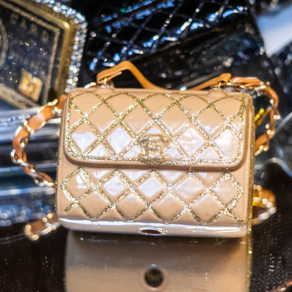 Luxury Tan Gold Handbag Glass Ornament