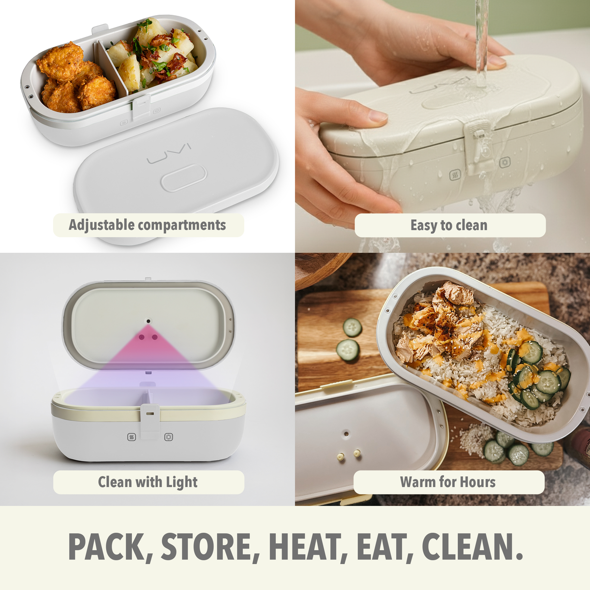 Boîte à déjeuner auto-chauffante avec câble USB-C et stérilisateur UV