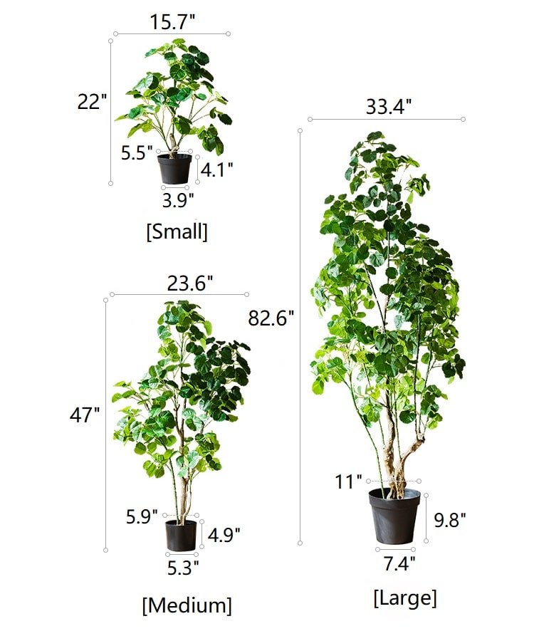 Albero di banyan artificiale con foglie di melo in vaso, in seta