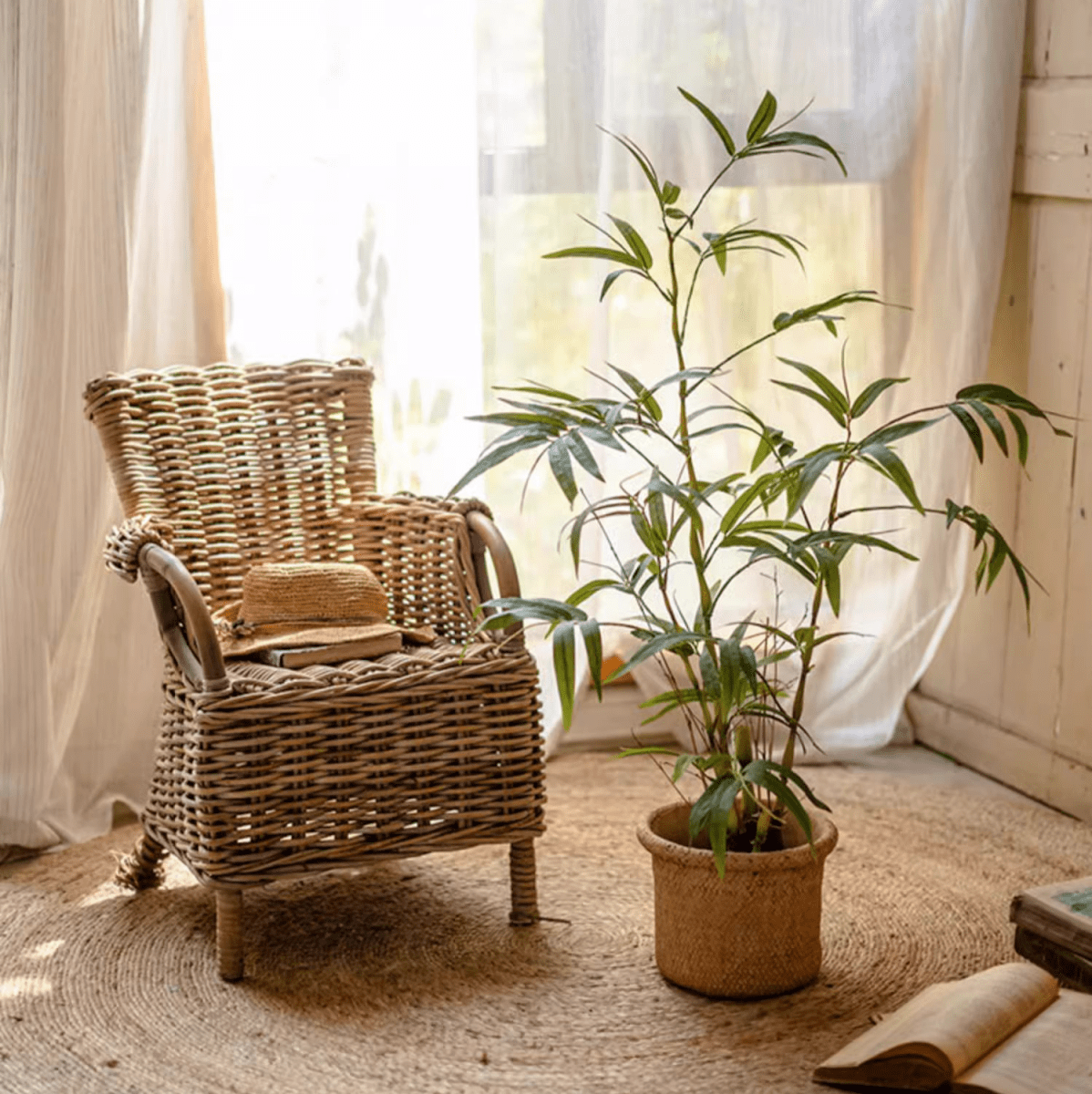 Feuilles de bambou artificielles en pot