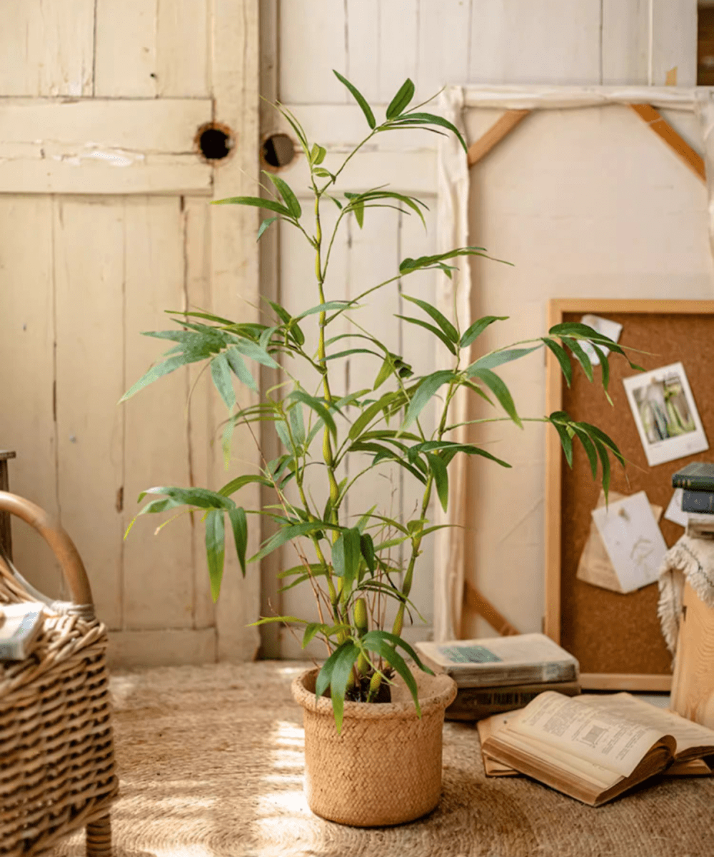 Feuilles de bambou artificielles en pot