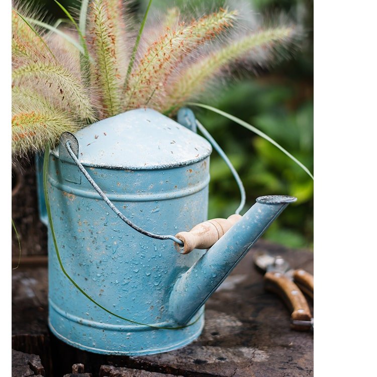 Arrosoir rustique en métal bleu