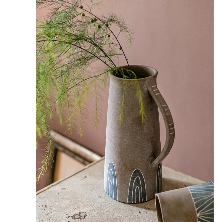 Vaso in terracotta dipinto a mano blu