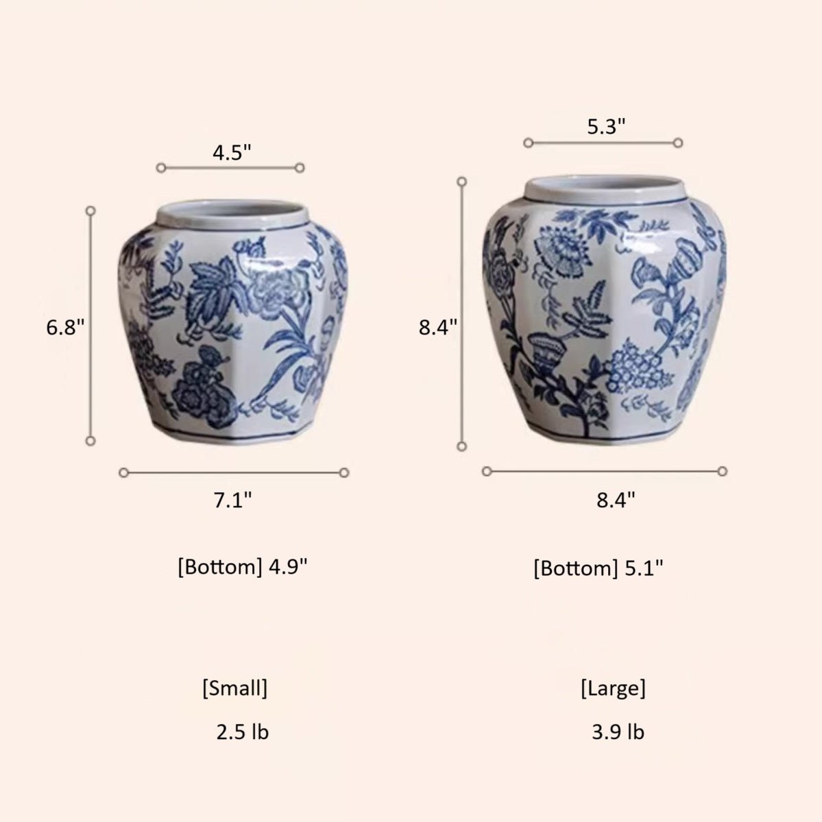 Vaso floreale in porcellana bianco e blu