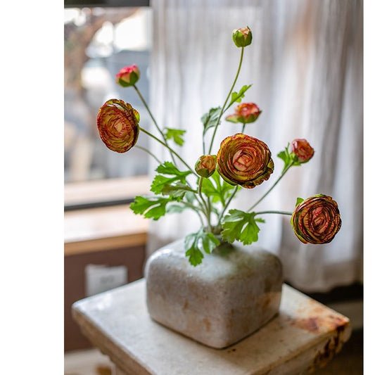 Bouquet de renoncules artificielles en soie synthétique orange, 53 cm de hauteur