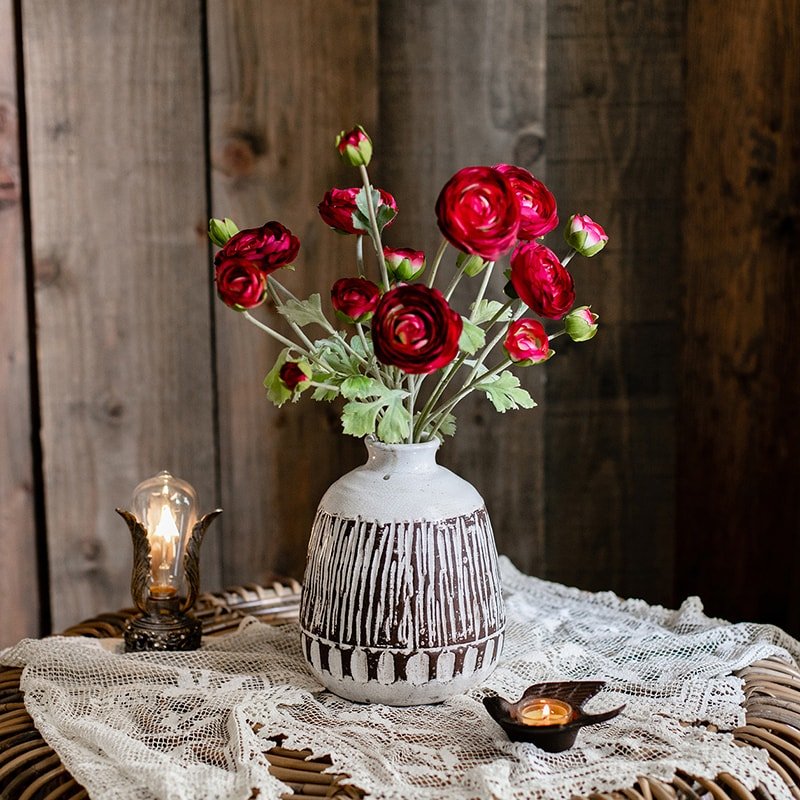 Bouquet de renoncules artificielles en soie synthétique, rouge bordeaux, 53 cm de hauteur
